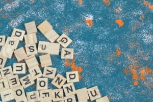 wooden domino keys with letter printed them
