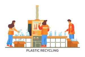 plastic waste recycling process, vector eco banner